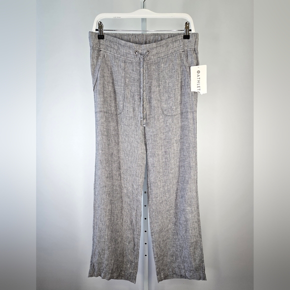 NWT Athleta Heathered Linen Wide Leg Drawstring Pants Gray Size 6 - Picture 2 of 12